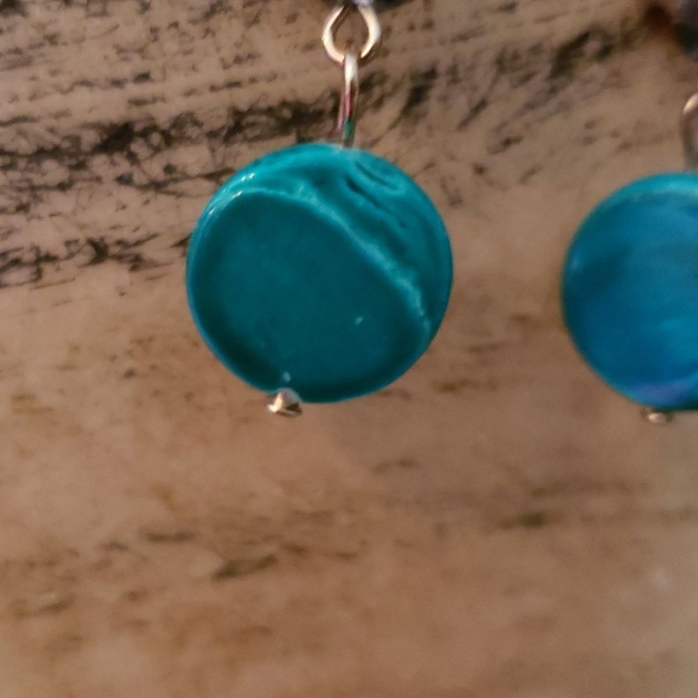 Malachite with Iridescent Beads Dangling Hook Earrings - Picture 3 of 5